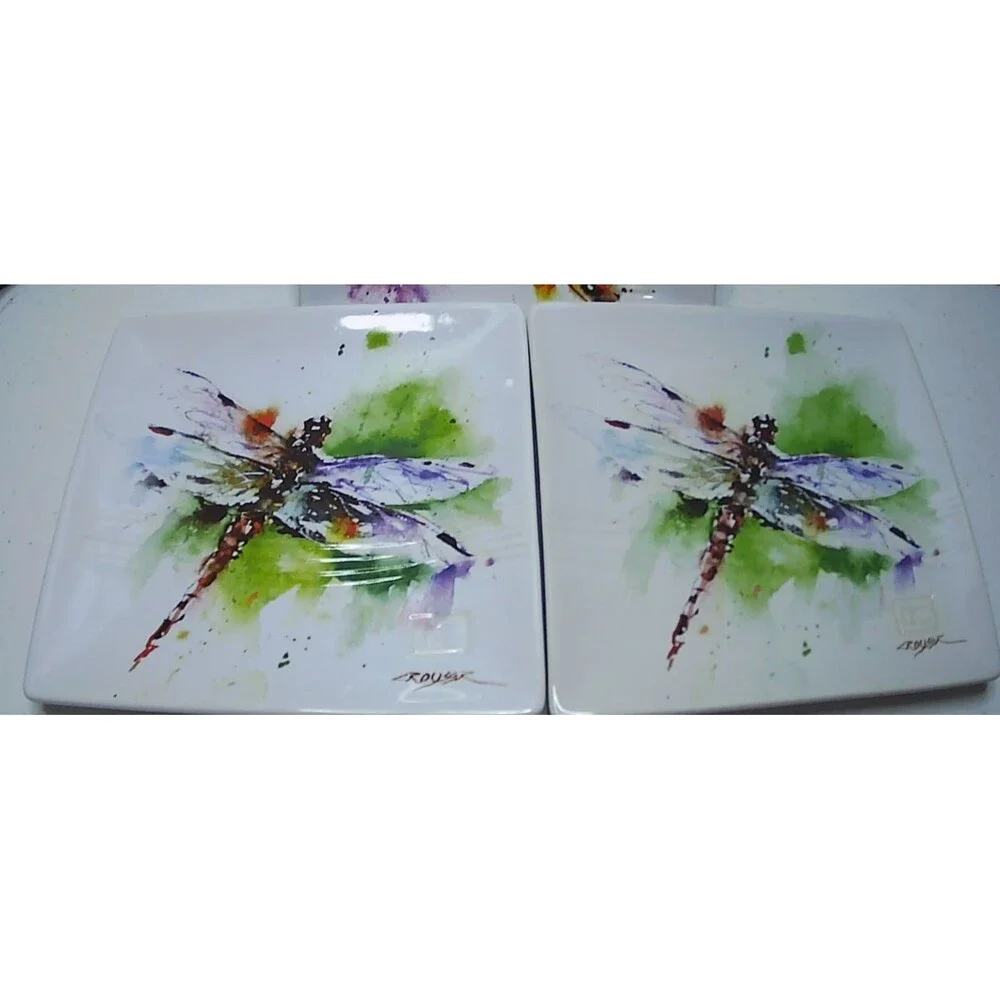 Dean Crouser Dragonfly Art Plates Set 3 Big Sky Carvers Square Plate